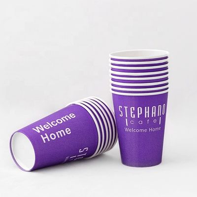 紫色 プラスチックフリー シングル壁紙カップ 24オンス 675ml カスタム紙コーヒーカップ 90mm